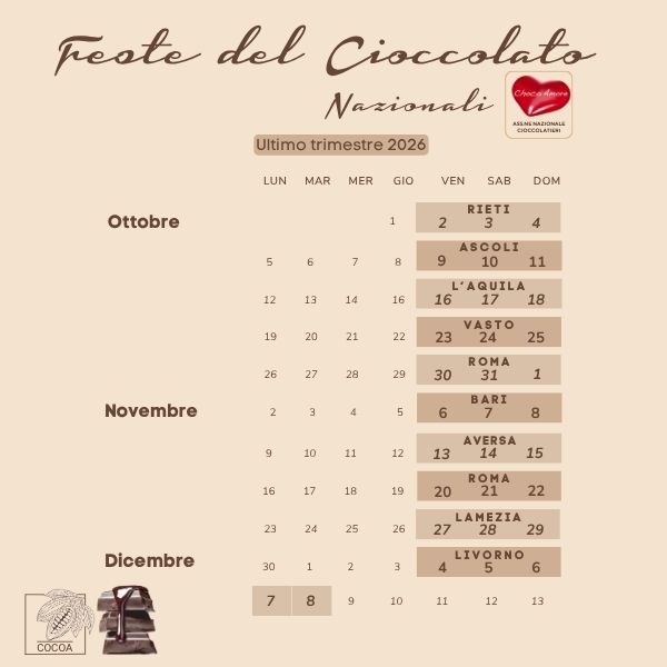 Feste del Cioccolato - calendario eventi 4 trimestre 2026